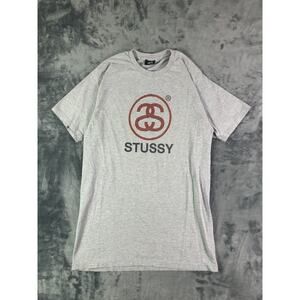 Y2K‎ Stussy Logo T-Shirt Gray Men’s Medium Streetwear Skate OG Style